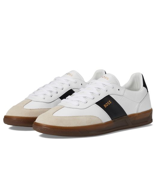 Boss White Brandon Leather And Suede Sneakers for men