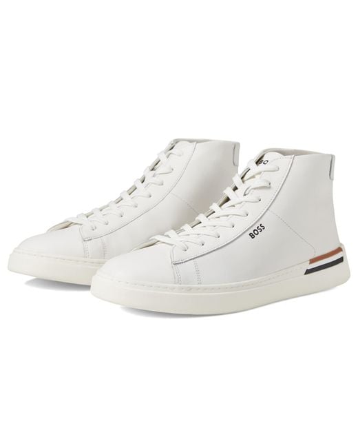 Boss White Clint Smooth Leather High-top Sneakers for men