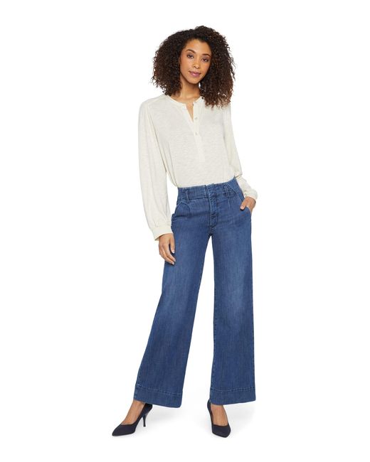NYDJ Cotton High-rise Mona Wide Leg Trousers In Reminiscent in Blue | Lyst