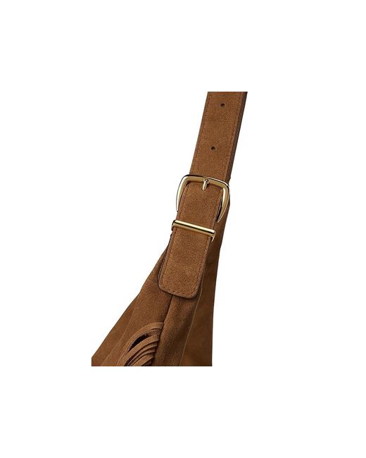 Madewell Brown Suede Essentials Med Curve Shoulder- Fringe Shoulder Handbags, Leather/Suede