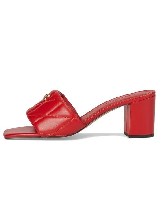 COACH Red Holly Block Heel Sandals With Quilting Dress Sandals, Leather