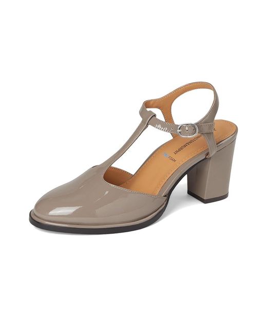 Johnston & Murphy Gray Amy T-Strap Pumps Wedge Shoes, Leather