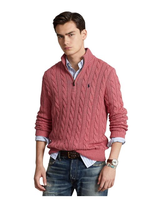 Polo Ralph Lauren Cable-knit Cotton Quarter-zip Sweater in Red for Men ...