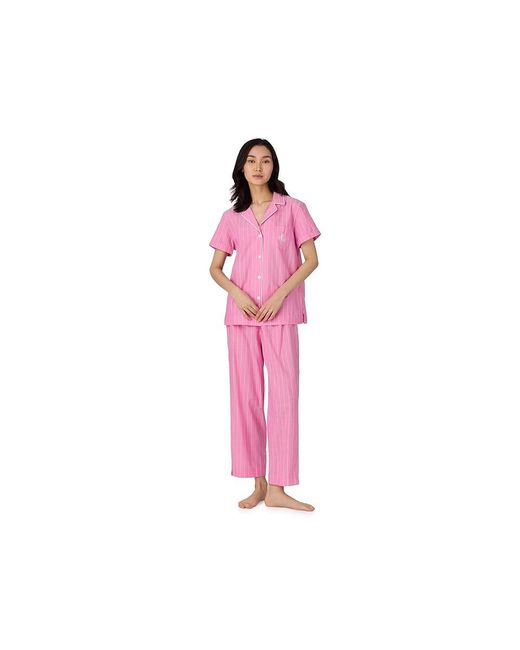 Ralph Lauren Black Short Sleeve Notch Collar Cropped Pant Pj Set Pajama Sets Xl (Us 16-18) Cotton/Viscose