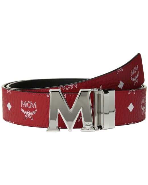 MCM Claus Antique M Reversible Belt In White Logo Visetos in Red for Men