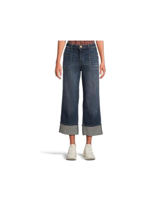 Kut From The Kloth Black Petite Sienna High Rise Straight Leg-Roll Up Patch Pocket Jeans, Cotton/Denim/Polyester