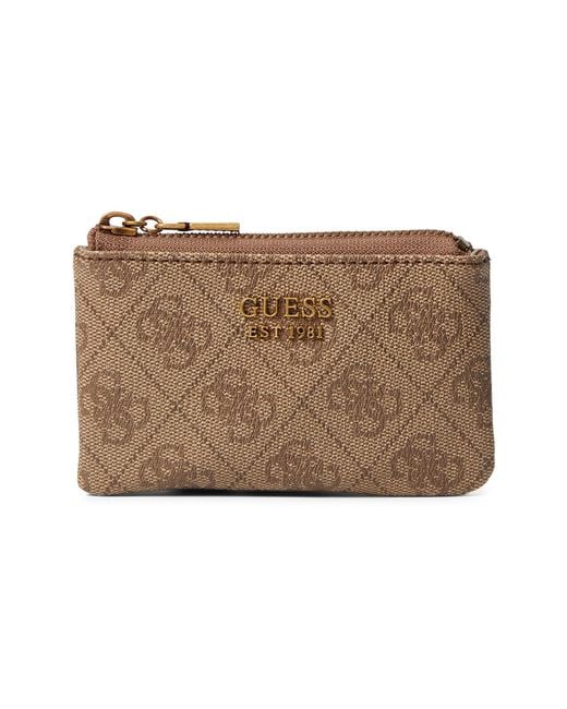 Guess Synthetic Laurel Zip Pouch Wallet in Brown - Lyst
