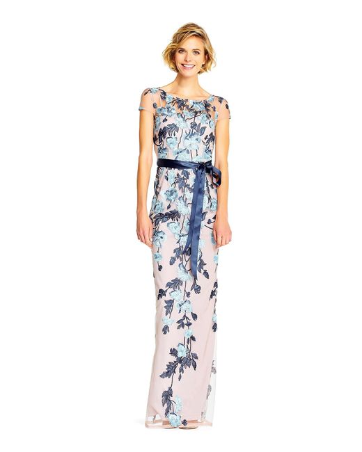 Adrianna Papell White Cascading Floral Column Gown