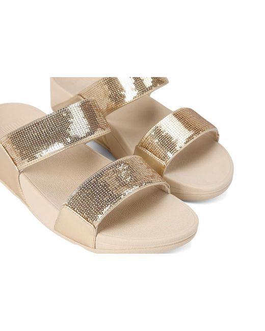 Fitflop Black Lulu Sequin Slides Wedge Shoes 5 M (B) Leather