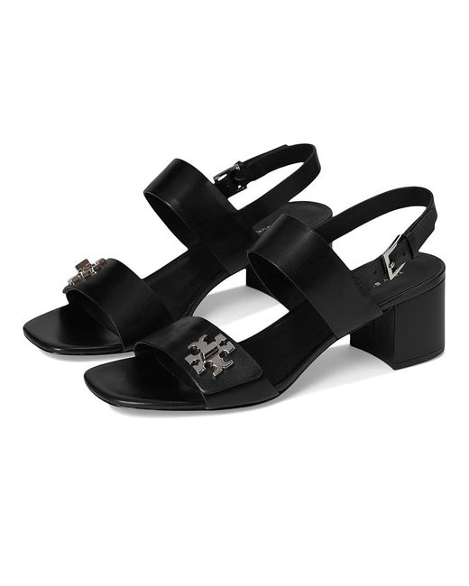Tory Burch Black T Lock Heel Sandals 55Mm Wedge Shoes, Leather