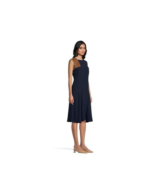 Ralph Lauren Black Faux-Leather-Trim Georgette Dress Dress Lauren/Cuoio, Polyester