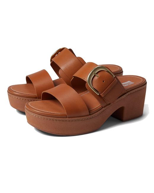 Fitflop Pilar Leather Slide Platforms Sale - Black Womens Platform Sandals