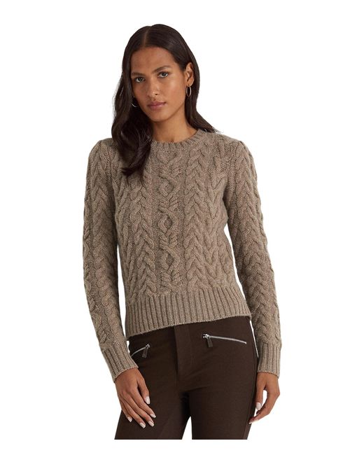 Lauren by Ralph Lauren Aran-knit Wool-cashmere Sweater in Brown | Lyst