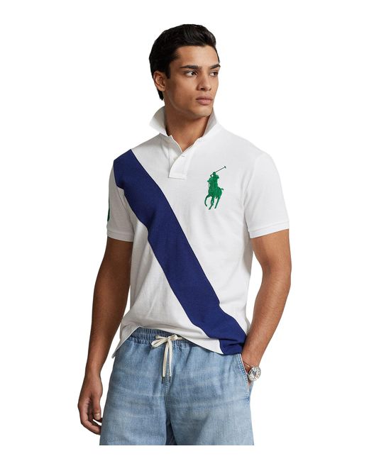 Polo Ralph Lauren Custom Slim Fit Big Pony Mesh Polo Shirt in Blue for