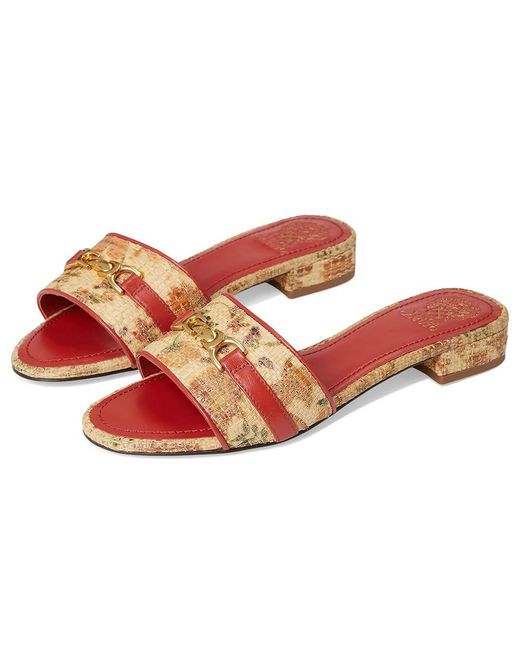 Vince Camuto Red Maxine Banded Buckle Slide Sandals Sandals Warm Tan/Salsa, Leather