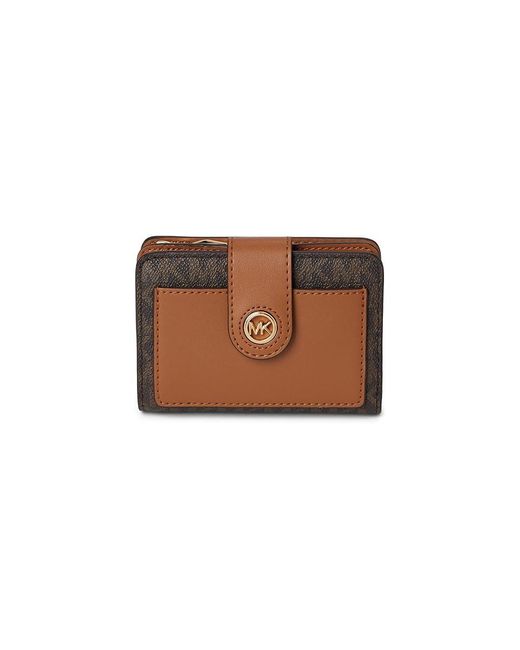 Michael Kors Brown Mk Charm Small Tab Compact Pocket Wallet