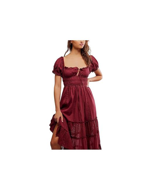 Free People Red Falling Sun Midi Dress Dress Sm 4-6) Cotton/Nylon