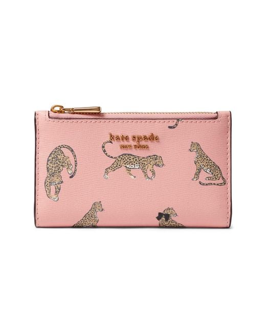 Kate Spade Leopard Printed Saffiano Leather Small Slim Bifold