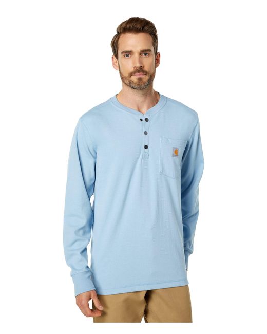 Carhartt Cotton Relaxed Fit Heavyweight Long Sleeve Henley Pocket Thermal Shirt in Blue for Men