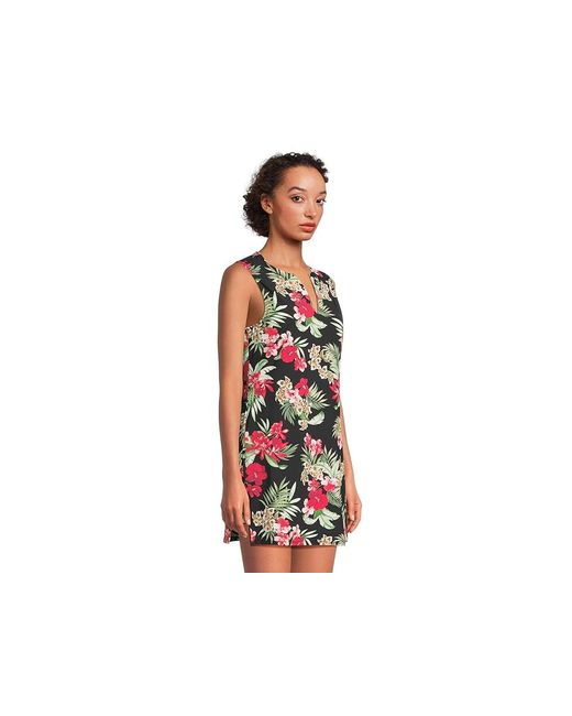 Tommy Bahama Black Lily Cat Split Neck Romper Dress Xs (Us 2) Nylon/Spandex