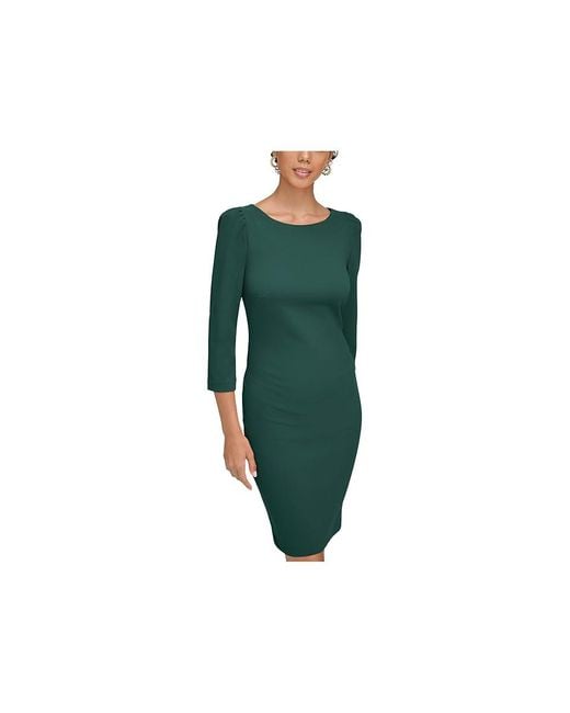 Calvin Klein Green 3/4 Sleeve Round Neck Sheath Dress, Polyester/Spandex