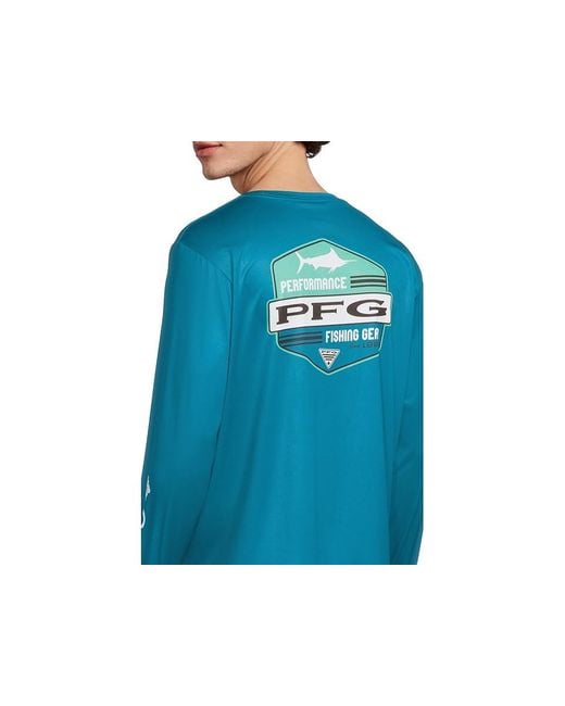Columbia Blue Terminal Tackle Pfg High Side Long Sleeve Clothing Echo/Pfg High Side Marlin, Polyester for men