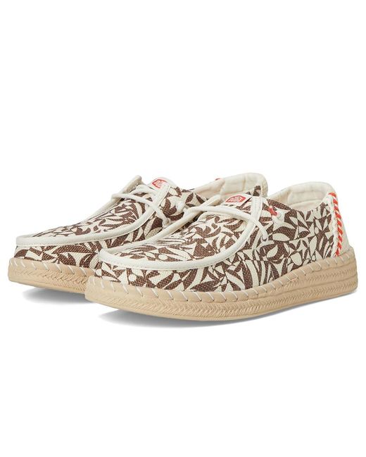 HeyDude Metallic Wendy Espadrille Retro Palm Flat Shoes Downtown/Egret, Cotton