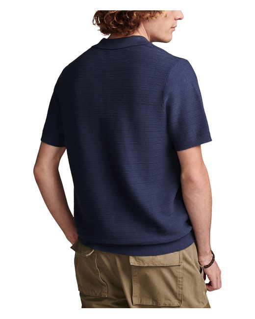 Lucky Brand Blue Crochet Johnny Collar Short Sleeve Polo for men