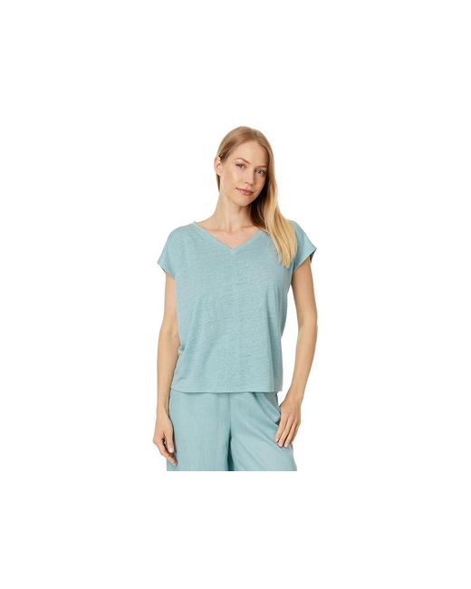 Eileen Fisher Blue V-Neck Square Tee (Seafoam) Clothing