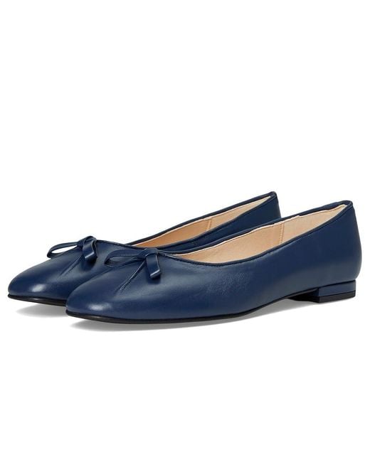 French Sole Blue Poppie Flat Shoes, Leather