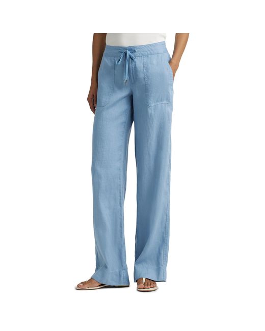 Lauren by Ralph Lauren Blue Linen Wide-leg Pants