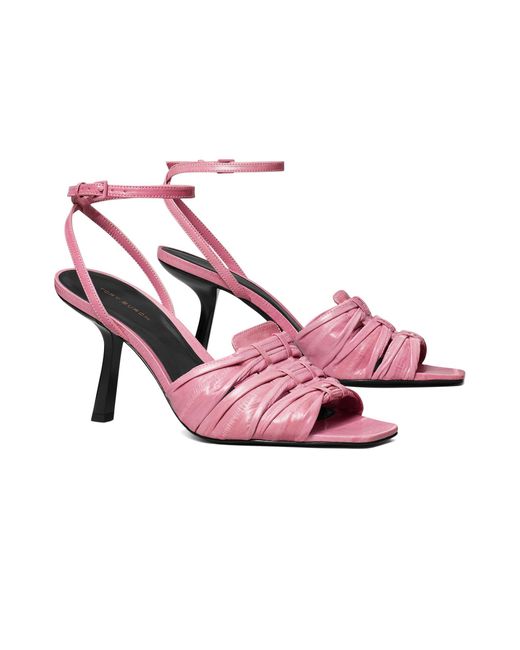 Tory Burch Pink 85 Mm Ruched Heel Sandals
