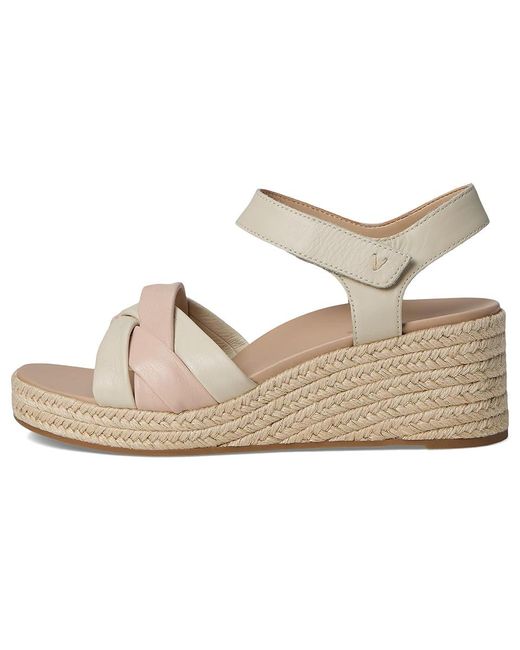 Vionic Metallic Saratoga Espadrille Sandals Wedge Shoes Cream/Cameo Rose, Leather