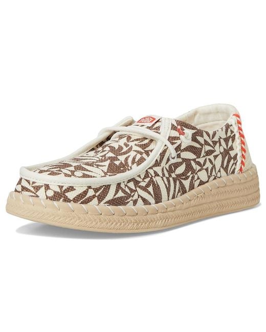 HeyDude Metallic Wendy Espadrille Retro Palm Flat Shoes Downtown/Egret, Cotton