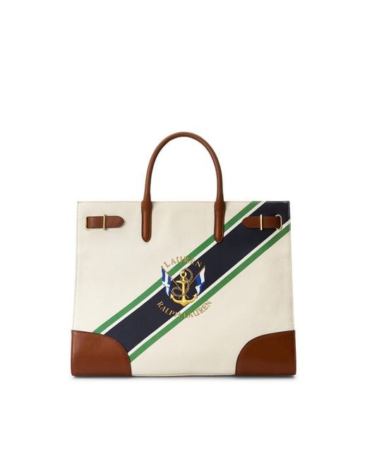 Lauren by ralph lauren print canvas large devyn tote bag in blue lyst
