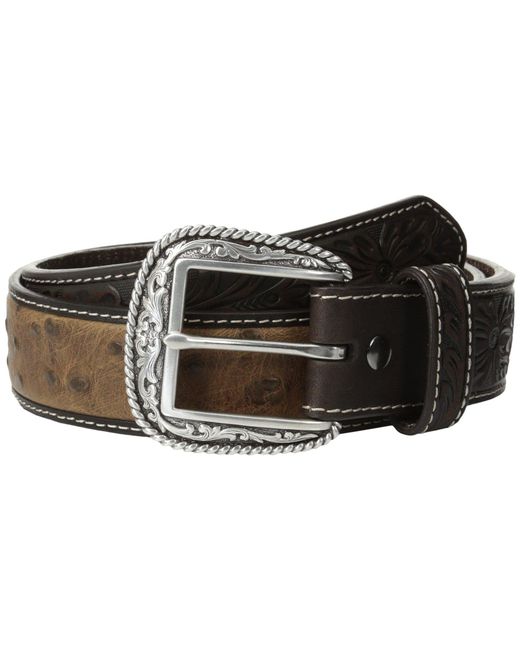 Ariat Leather Tooled Tab Ostrich Belt in Brown for Men - Lyst