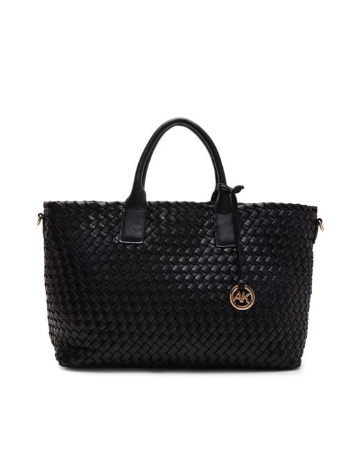 Anne Klein Black Large Woven Tote With Pouch
