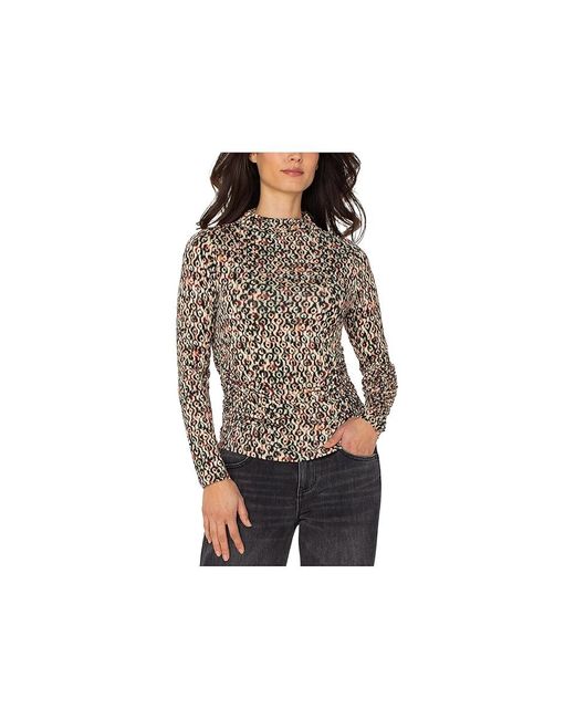 Liverpool Los Angeles Black Long Sleeve Pleasted Mock Neck Knit Top With Shirring Clothing, Spandex/Viscose