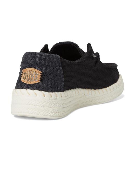 HeyDude Black Wendy Espadrille Woven Flat Shoes, Cotton