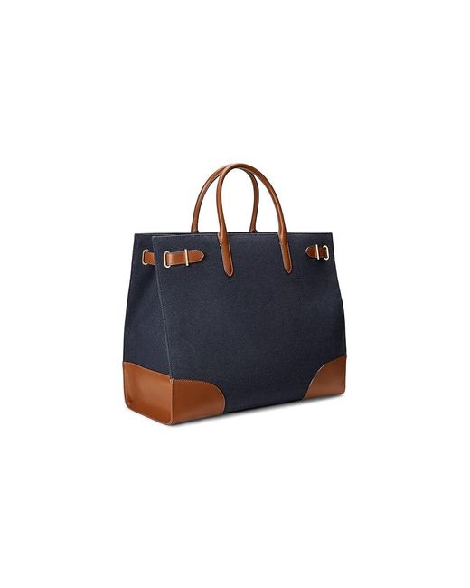 Ralph Lauren Blue Print Canvas Large Devyn Tote Bag (French/Lauren Tan) Handbags
