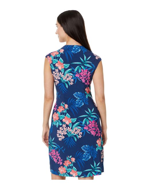Tommy Bahama Blue Clara Breezy Bouquet Short Sleeve Dress