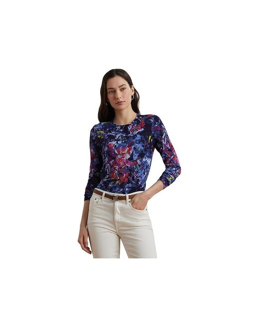 Ralph Lauren Blue Print Cotton-Blend Sweater Sweater, Cotton/Viscose