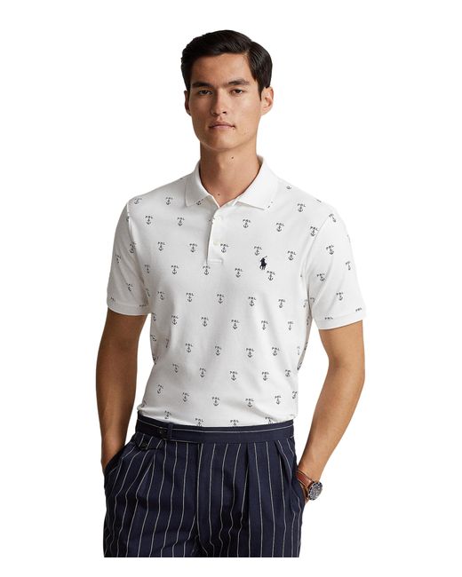 Polo Ralph Lauren White Classic Fit Printed Soft Cotton Polo Shirt for men