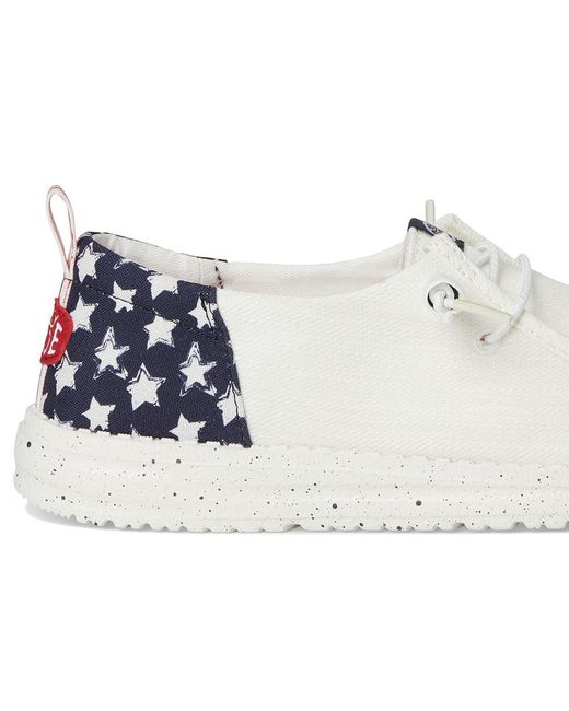 HeyDude White Wendy Funk Americana Stars Flat Shoes/ Blazer, Textile