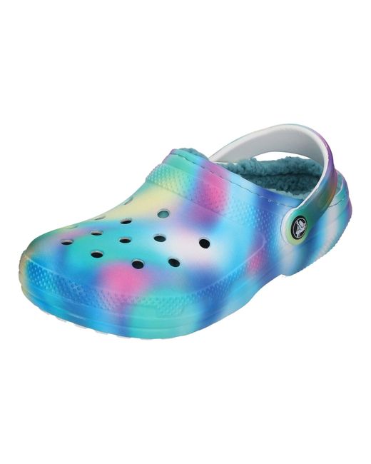 fuzzy tie dye crocs