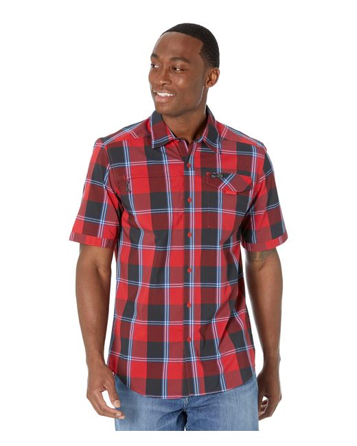 Wrangler Atg Short Sleeve Asymmetric Plaid Zip Pocket Shirt in Red for ...