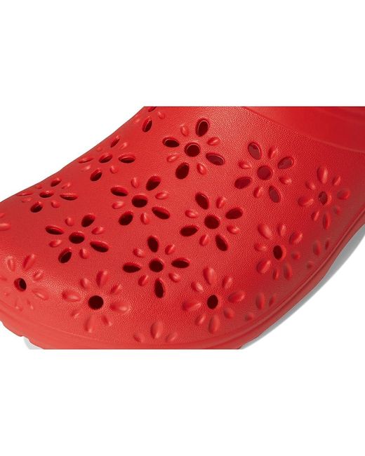 CROCSTM Red Classic Clogs With Floral Cut Out Design Slippers 3