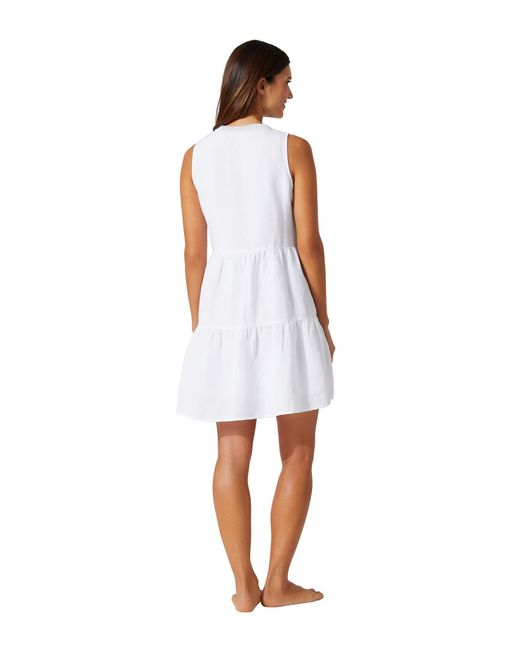 Tommy Bahama White Stamped Lucia Sleeveless Tier Dress