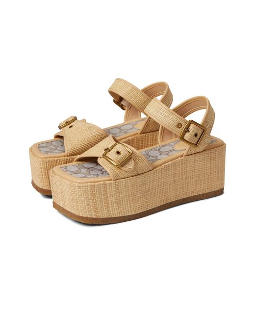 COACH Synthetic Naomi Raffia Flatform in Beige (Natural) - Lyst