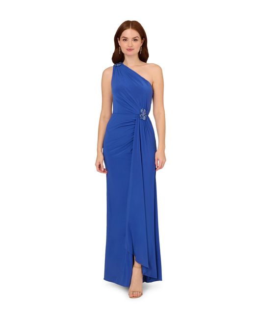 Adrianna Papell Blue Jersey Evening Gown